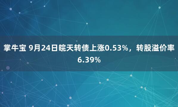 掌牛宝 9月24日皖天转债上涨0.53%，转股溢价率6.39%